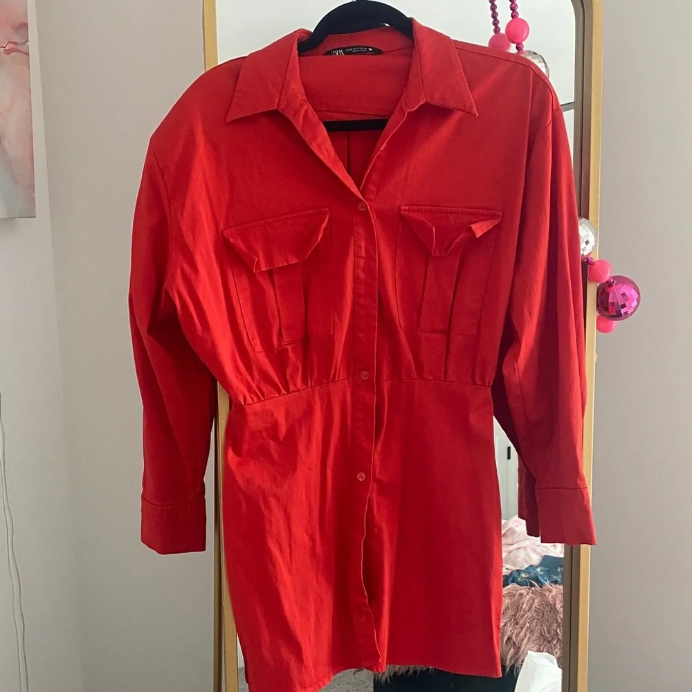 Zara Red Long Sleeve Dress - Picture 1 of 4